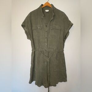 Utility Button-Front Romper in Olive Green